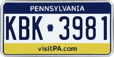 PA license plate KBK3981