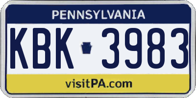 PA license plate KBK3983