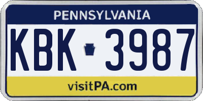 PA license plate KBK3987