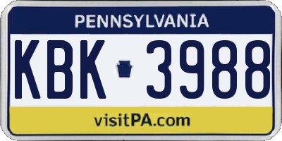 PA license plate KBK3988