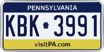 PA license plate KBK3991