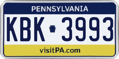 PA license plate KBK3993