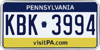 PA license plate KBK3994