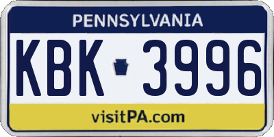 PA license plate KBK3996