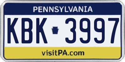 PA license plate KBK3997