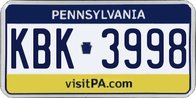 PA license plate KBK3998