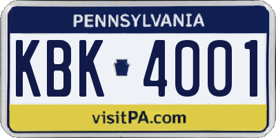 PA license plate KBK4001