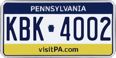 PA license plate KBK4002