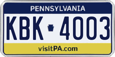 PA license plate KBK4003