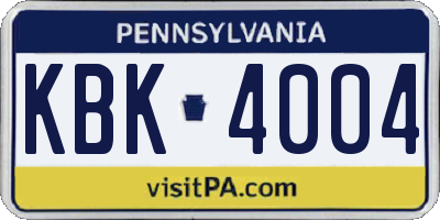 PA license plate KBK4004