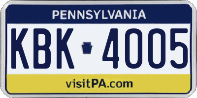 PA license plate KBK4005