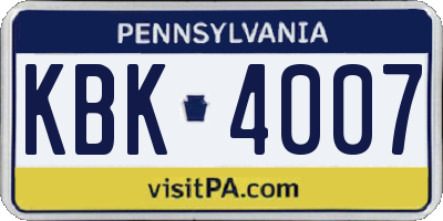 PA license plate KBK4007