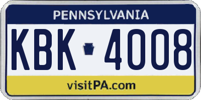 PA license plate KBK4008
