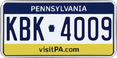 PA license plate KBK4009