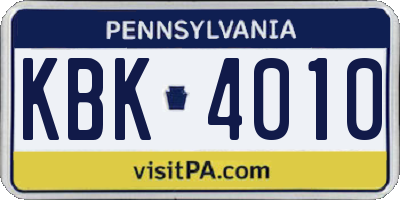 PA license plate KBK4010
