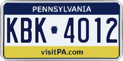 PA license plate KBK4012
