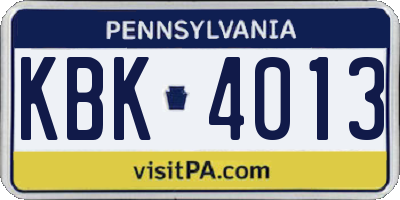PA license plate KBK4013