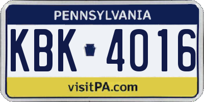 PA license plate KBK4016