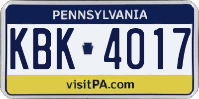 PA license plate KBK4017