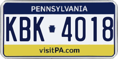 PA license plate KBK4018