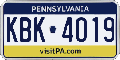 PA license plate KBK4019