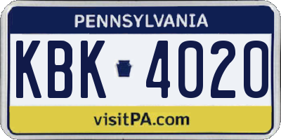 PA license plate KBK4020