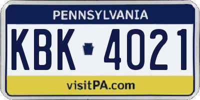 PA license plate KBK4021