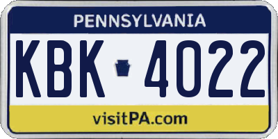 PA license plate KBK4022