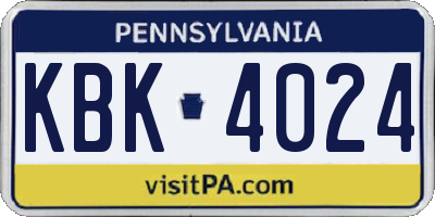 PA license plate KBK4024