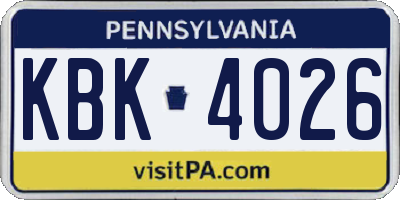 PA license plate KBK4026
