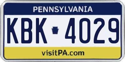 PA license plate KBK4029