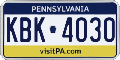 PA license plate KBK4030