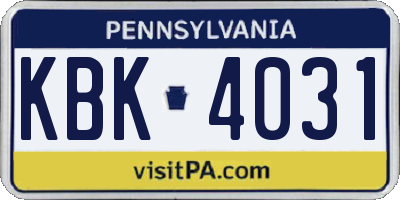 PA license plate KBK4031