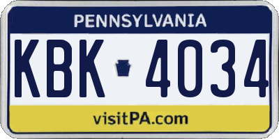 PA license plate KBK4034