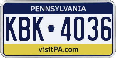 PA license plate KBK4036