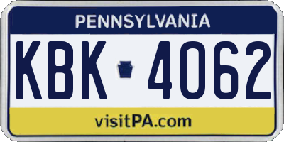 PA license plate KBK4062