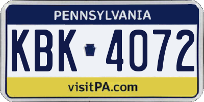 PA license plate KBK4072