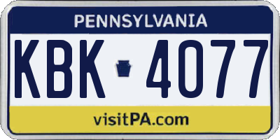 PA license plate KBK4077