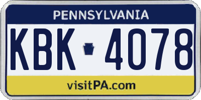 PA license plate KBK4078