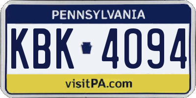 PA license plate KBK4094