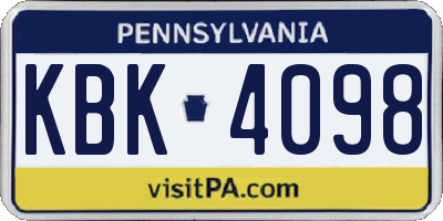PA license plate KBK4098