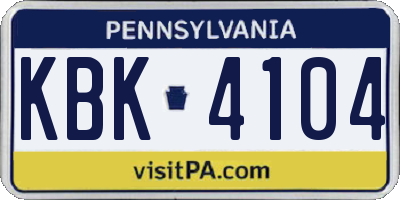 PA license plate KBK4104