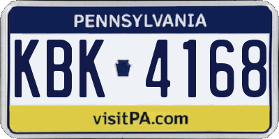 PA license plate KBK4168