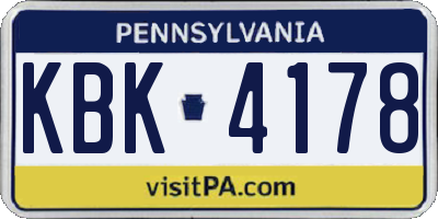 PA license plate KBK4178