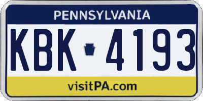 PA license plate KBK4193