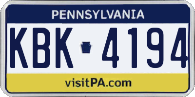 PA license plate KBK4194