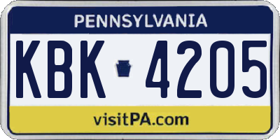 PA license plate KBK4205