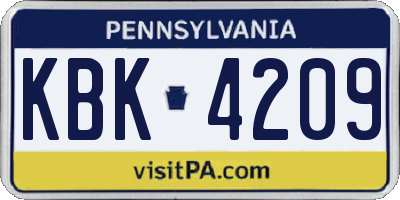 PA license plate KBK4209
