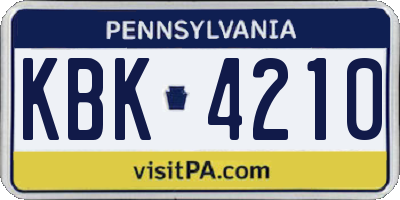 PA license plate KBK4210
