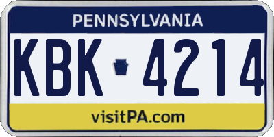 PA license plate KBK4214